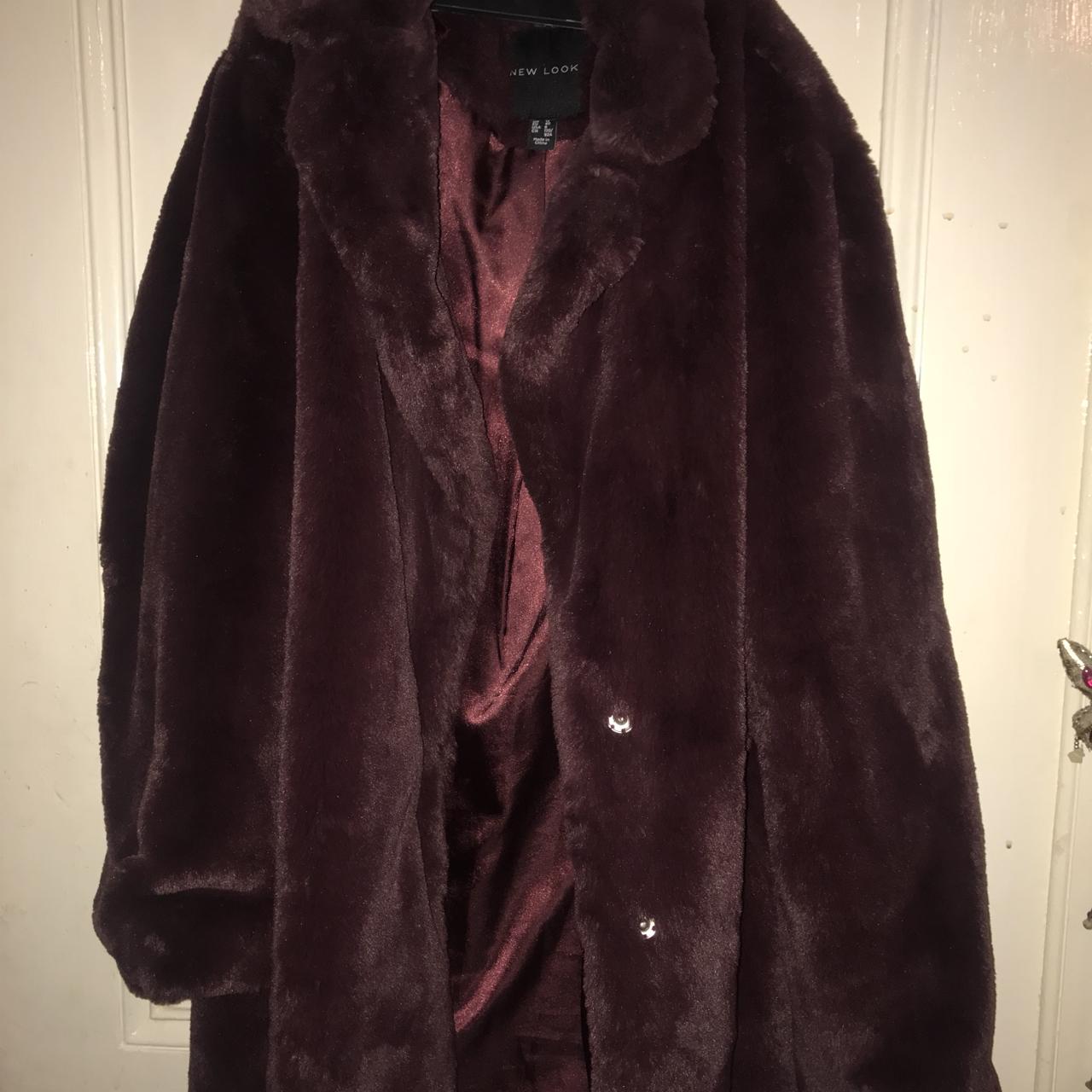 New look on sale burgundy fur coat