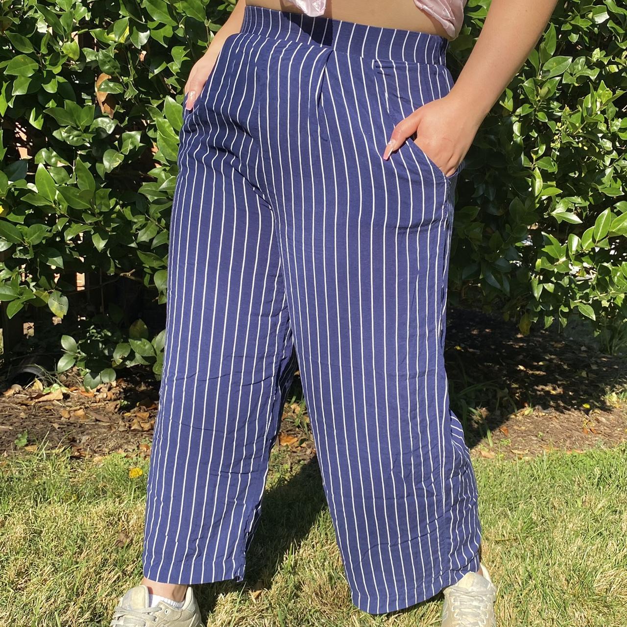 🫐stripped navy blue pants🫐 super comfy breezy... Depop
