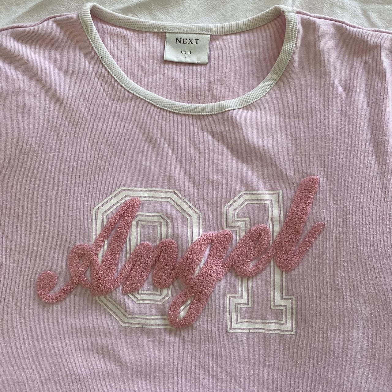 y2k baby tee 90s 00s next t-shirt with angel text... - Depop