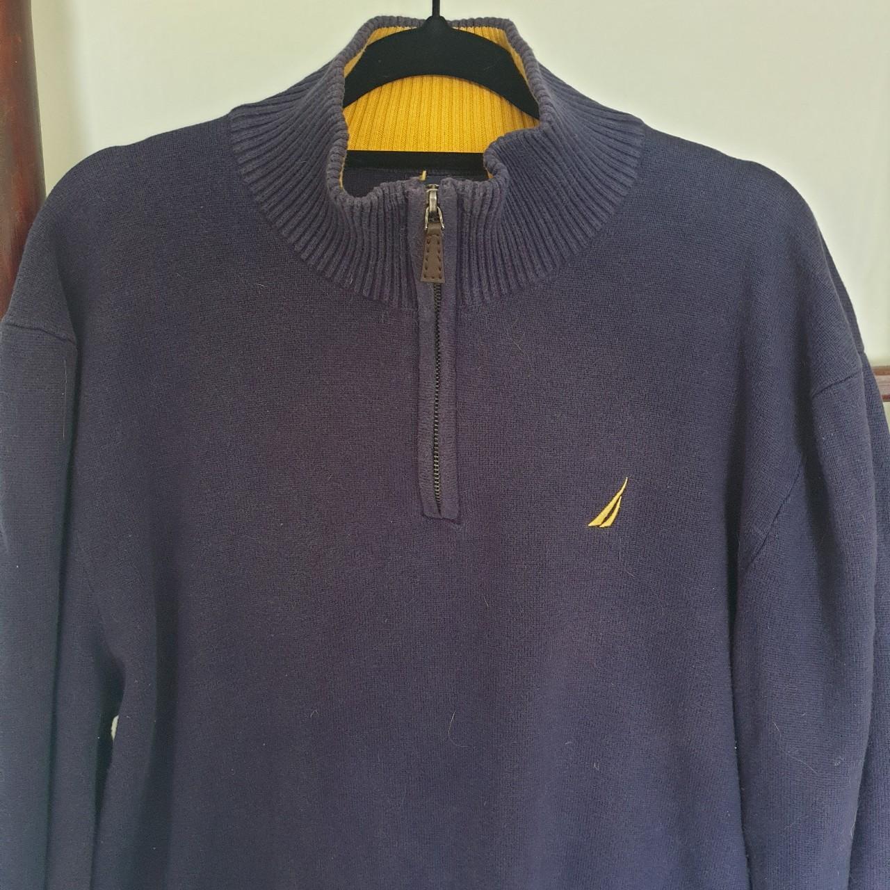 nautica navy quarter zip jumper vintage look, unsure... - Depop