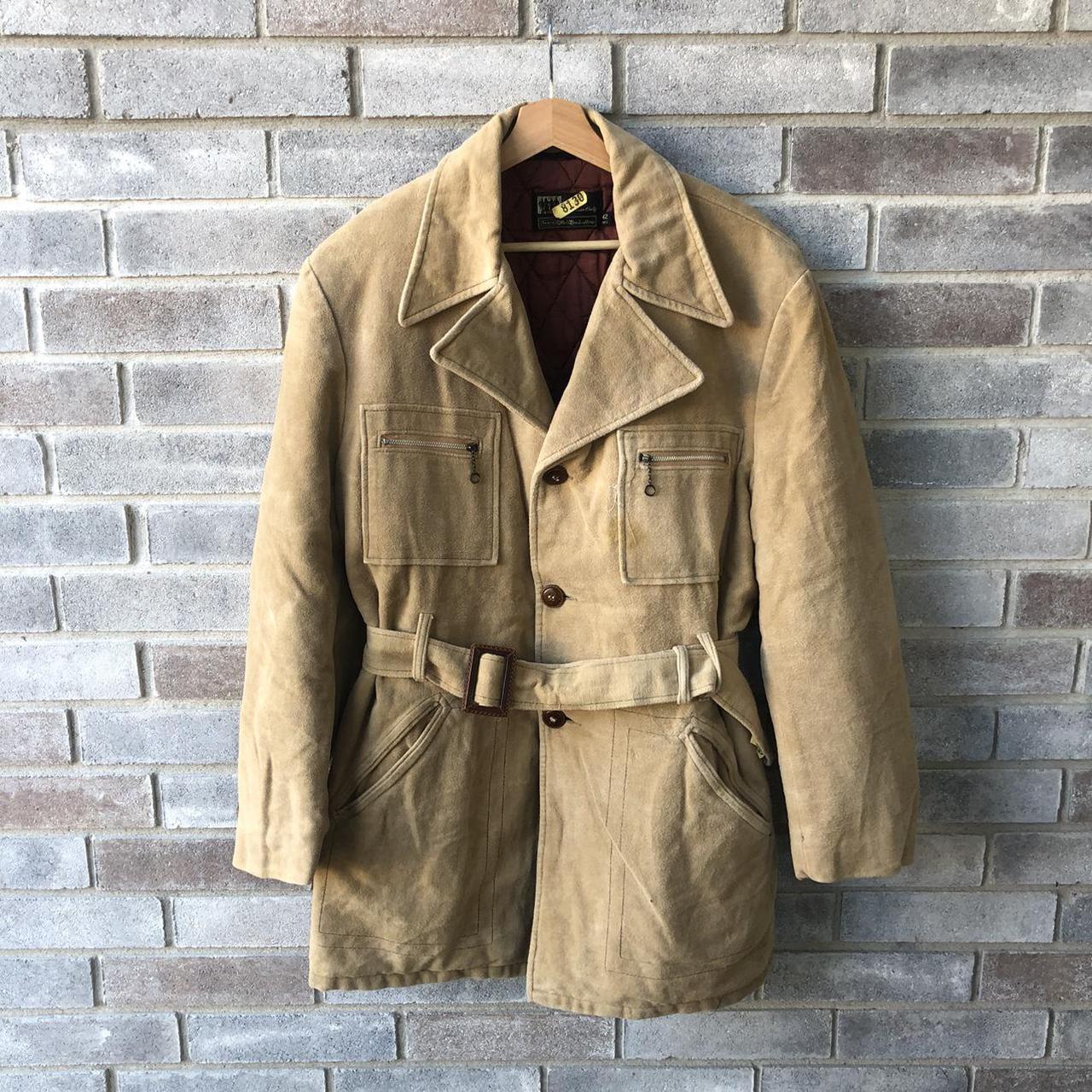 Vintage Sears Belted Casual Suede coat Sz 42 Regular... - Depop