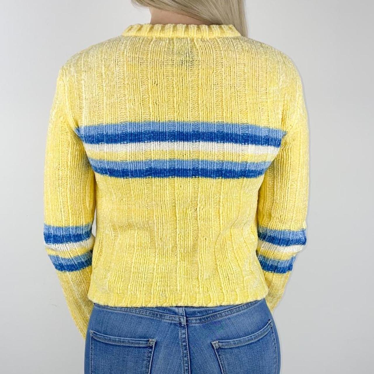 2000s Bright Yellow Striped Sweater 💙 size :... - Depop
