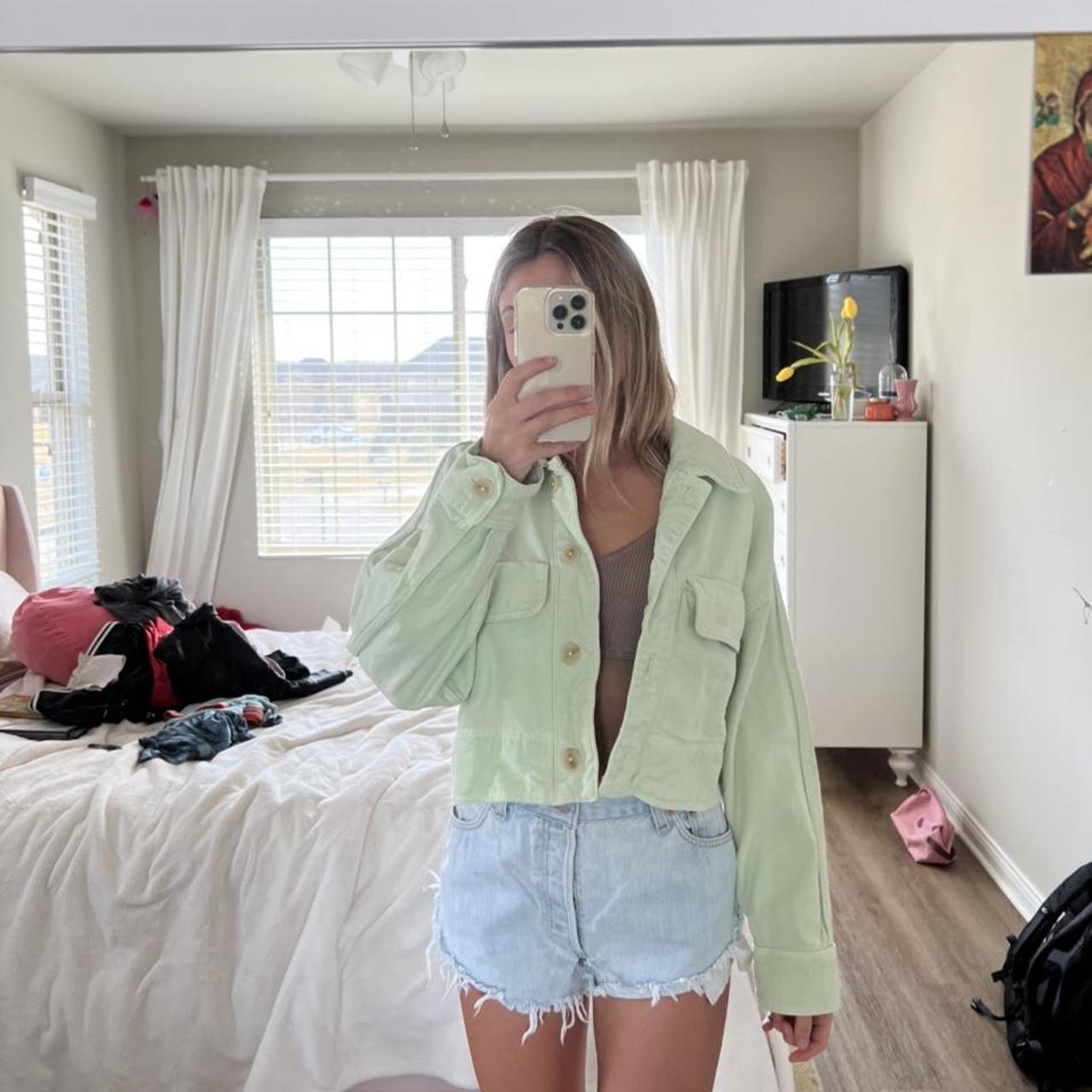 zara mint green denim jacket