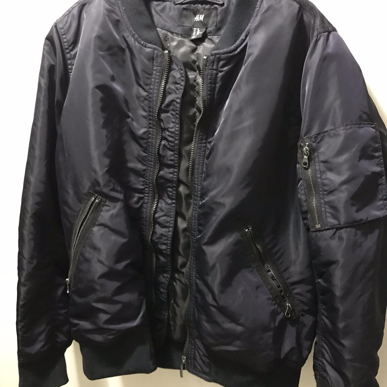 H&M men’s bomber jacket in dark blue. Worn once.... - Depop