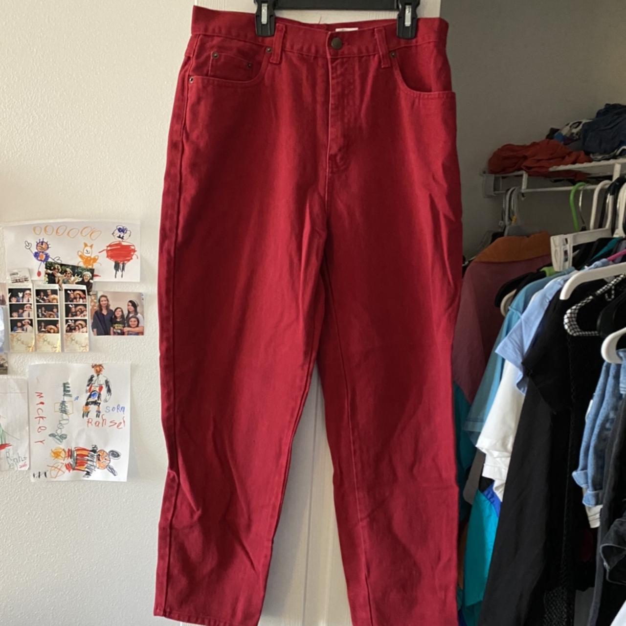 Thrifted red bill blass jeans (has small stain on... - Depop