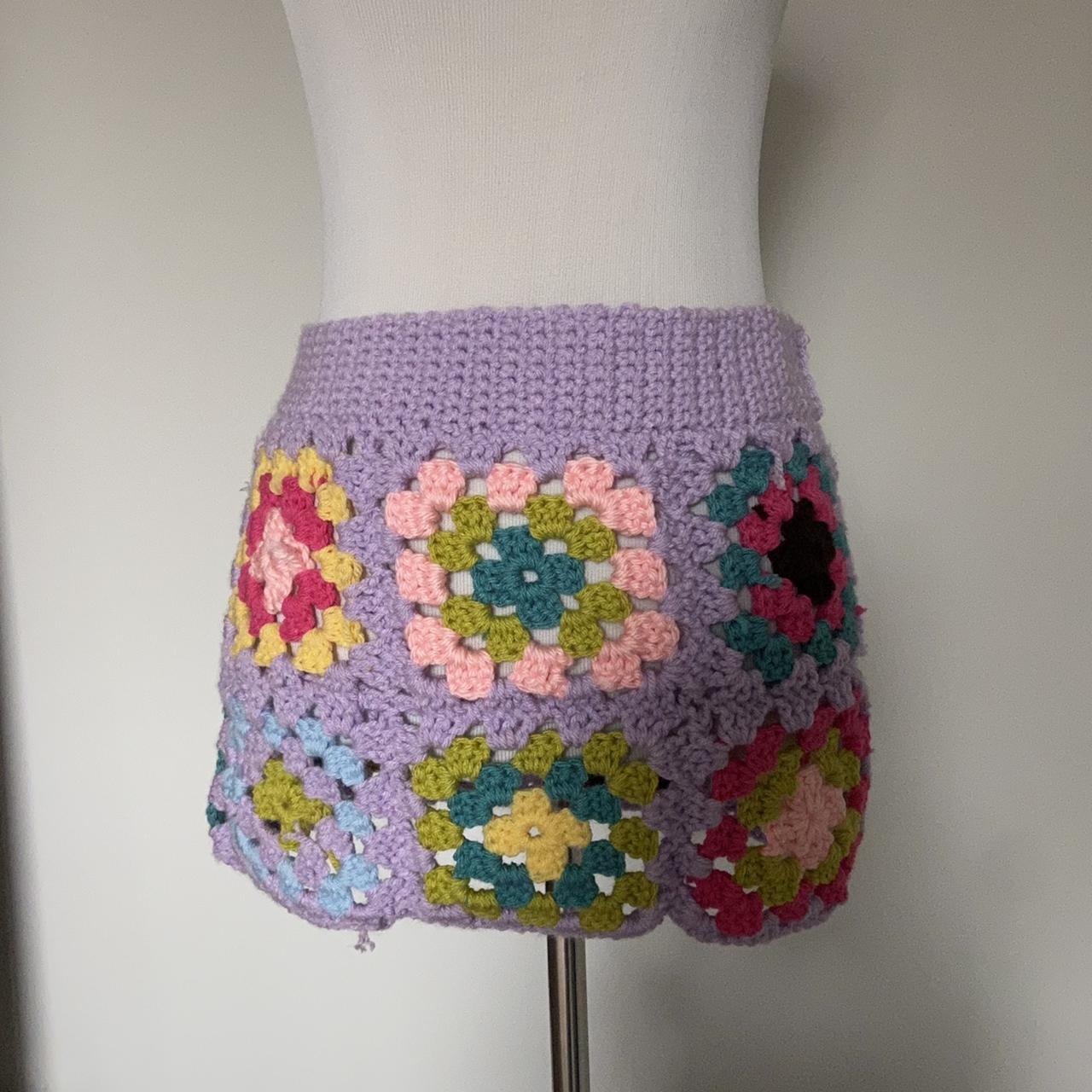 crochet granny square mini skirt open weave so best... - Depop