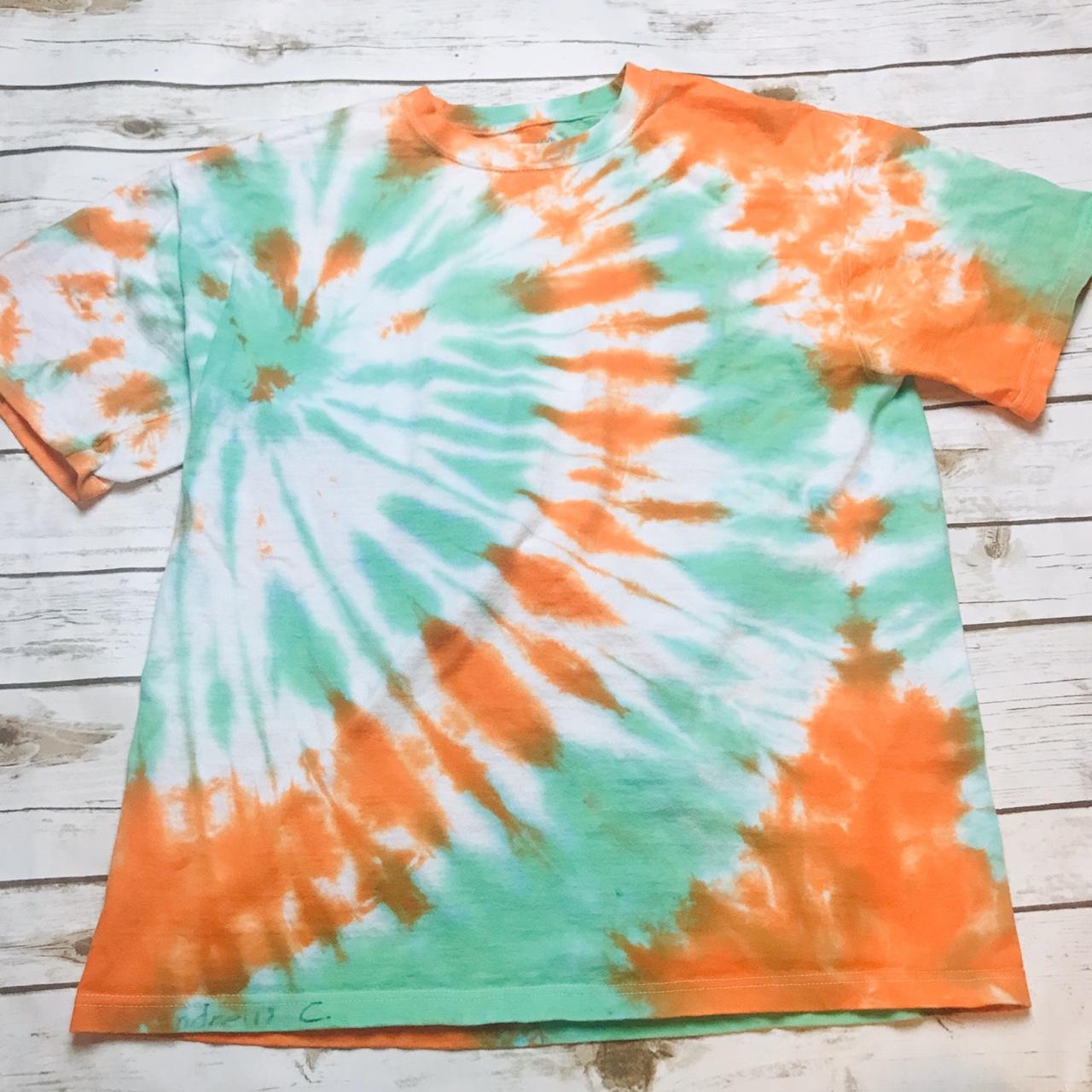 Green and orange tie dye tee shirt • size medium - Depop