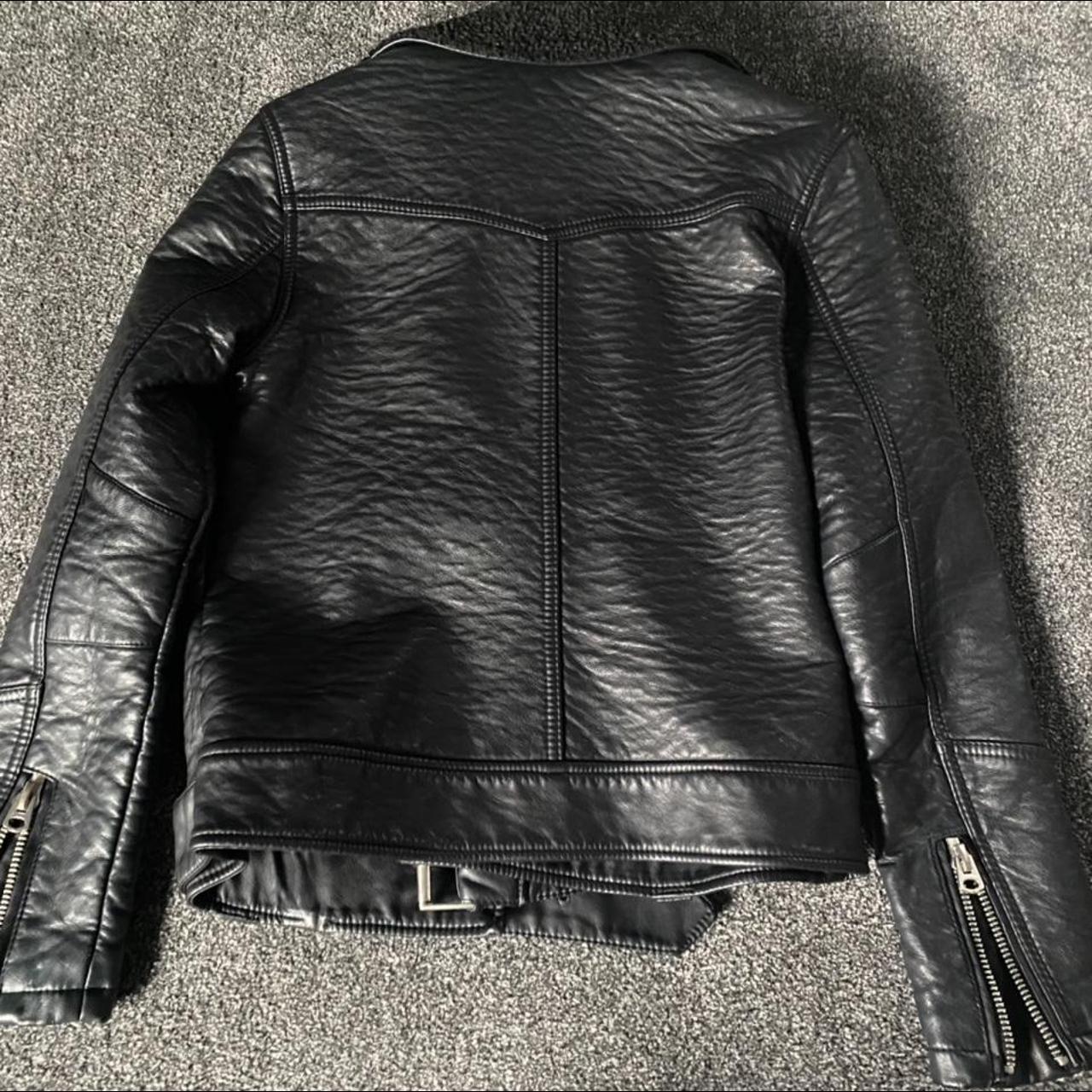 leather biker jacket with inner lining... Depop