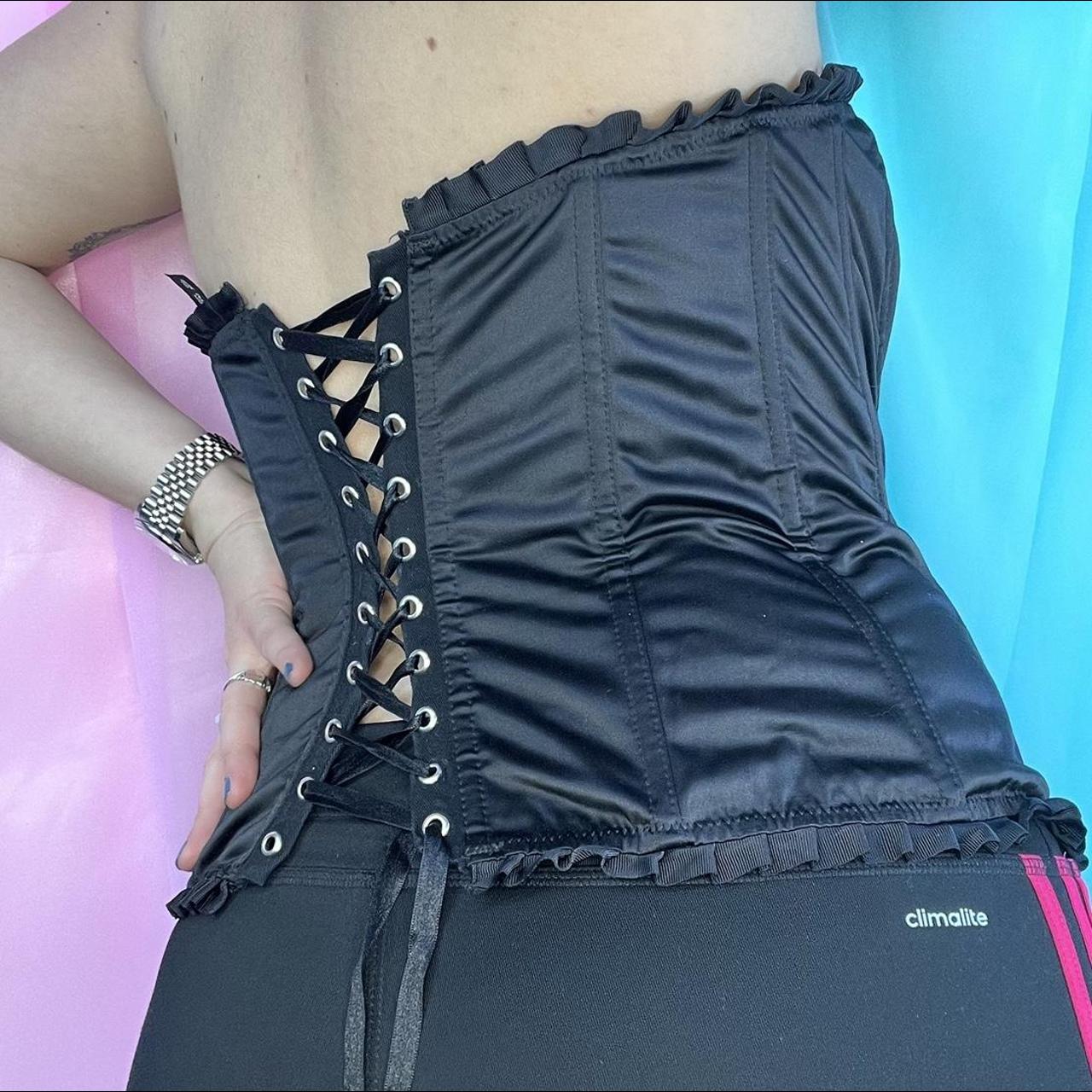 Vintage 90s satin corset Black colour Structured... - Depop