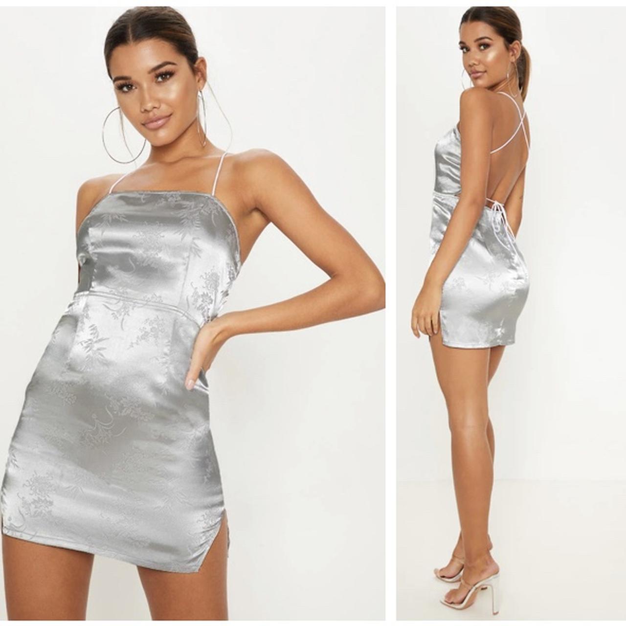 silver satin mini dress from PLT. size ...