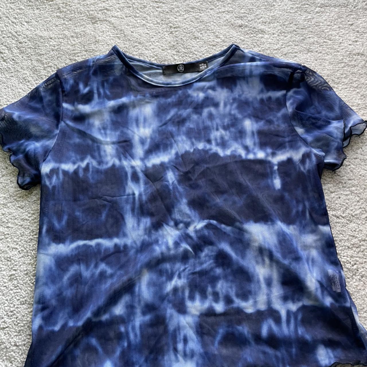 Blue wave print mesh T-shirt size UK 10 Missguided - Depop