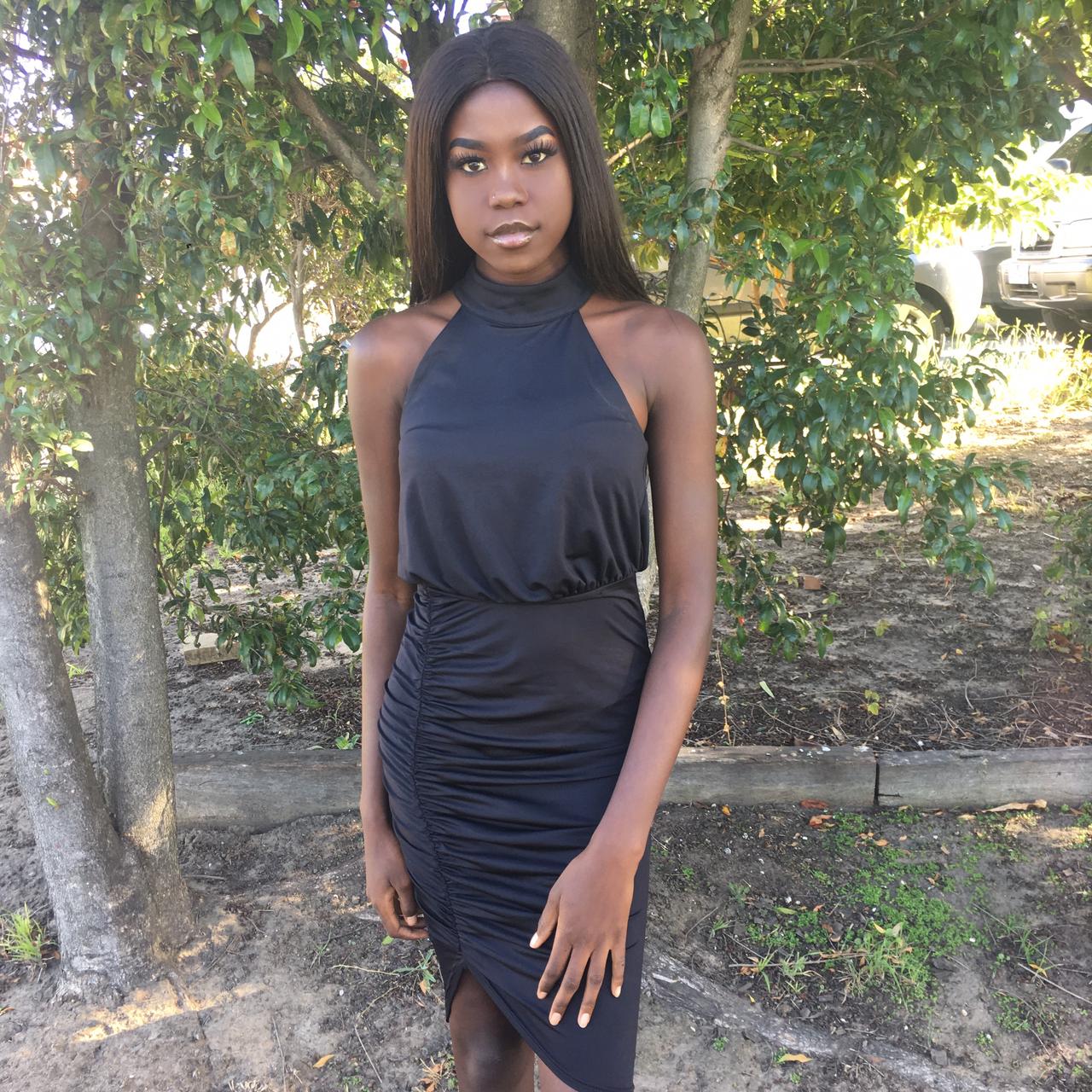 Black knee length dress w choker neckline King. Depop