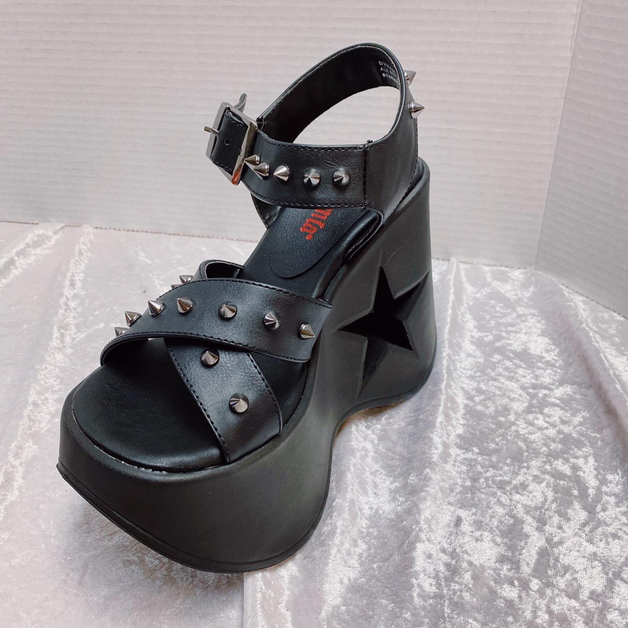 Demonia Dynamite-02 Black Vegan Leather with a 5