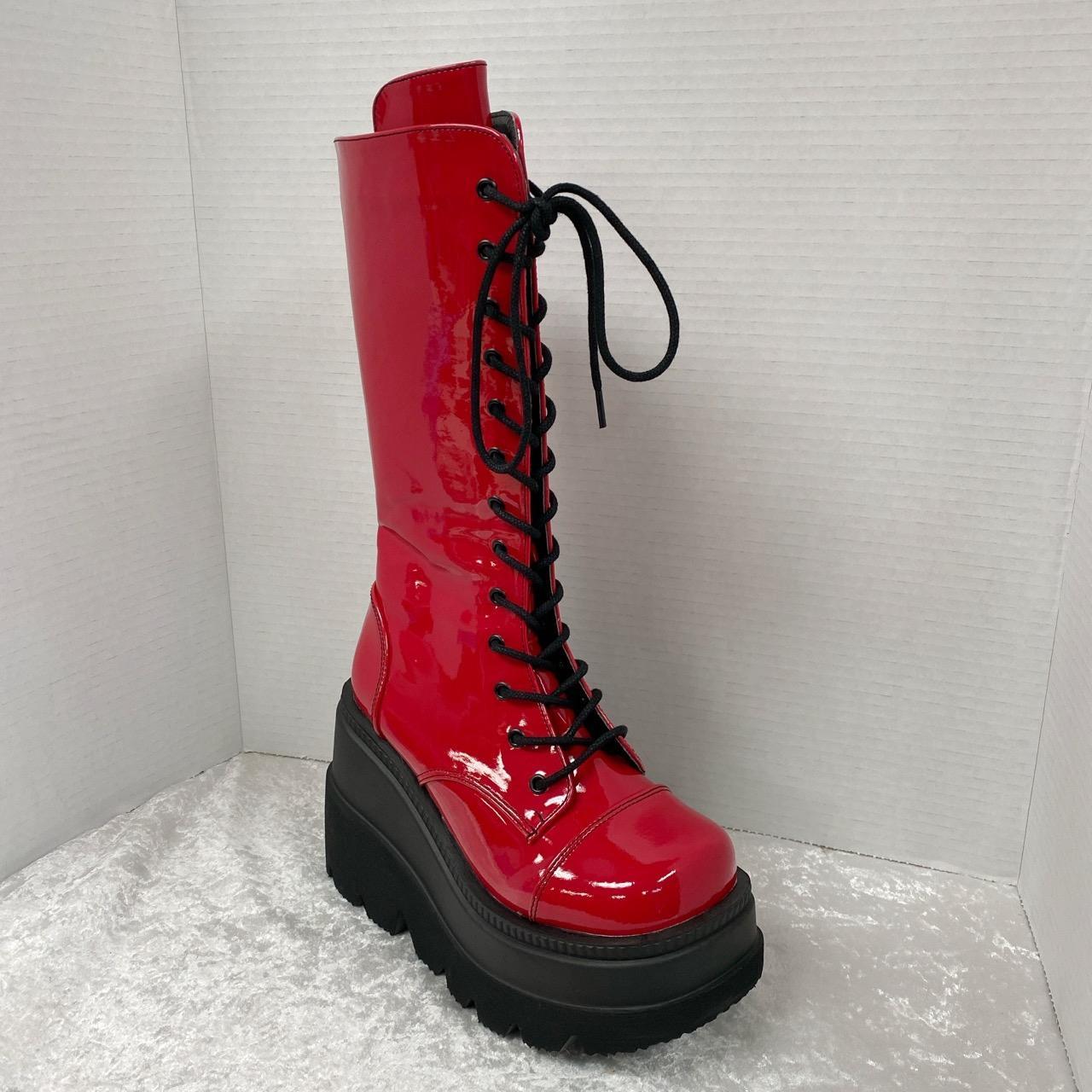 Demonia Shaker-72 in Red Patent - 4 1/2