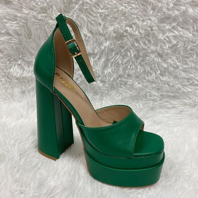 Green chunky outlet heels