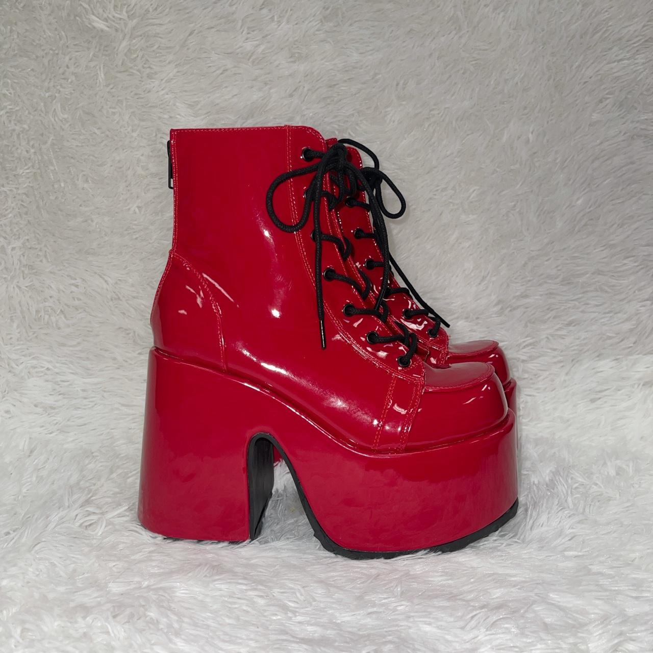 DEMONIA Camel-203 Boots - Red Patent