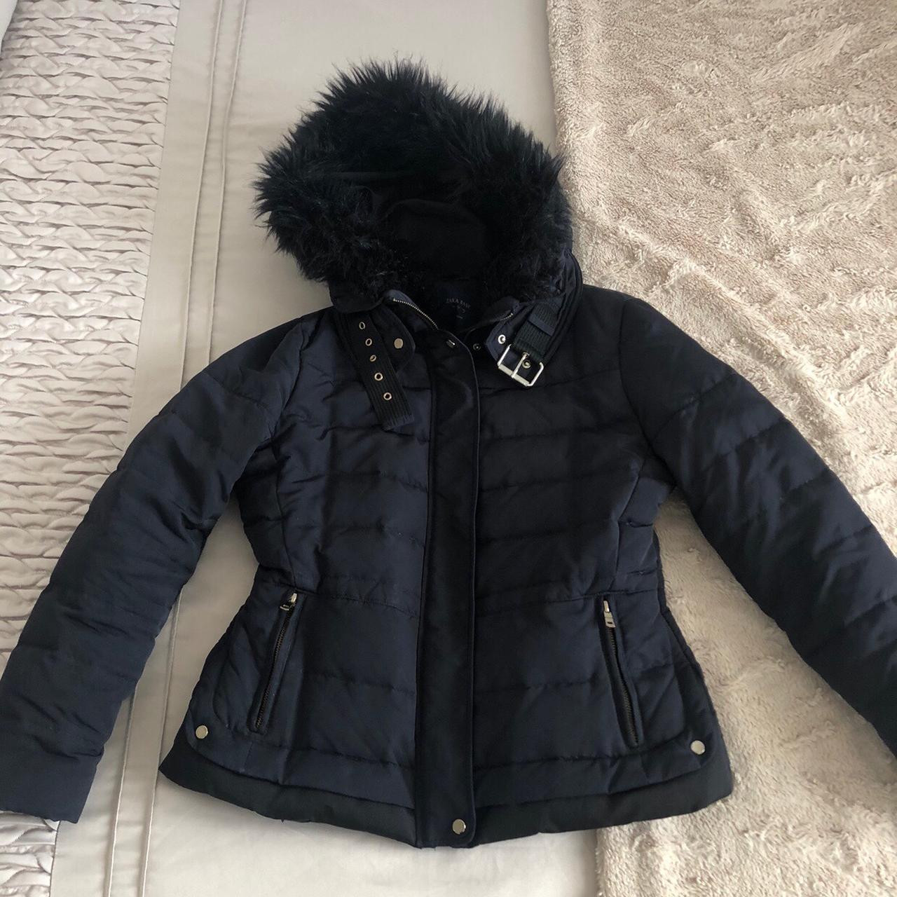 Fur Collar Zara Womens Down Jacket Zara Basic Tan Full Zip Goose