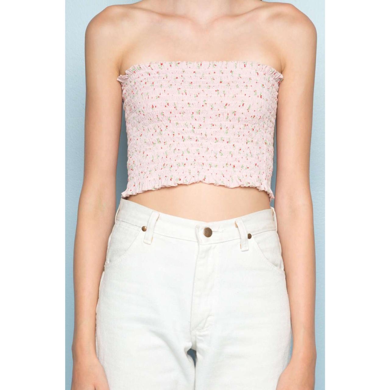 (NWT) baby pink tube top with red flowers. stretchy.... Depop