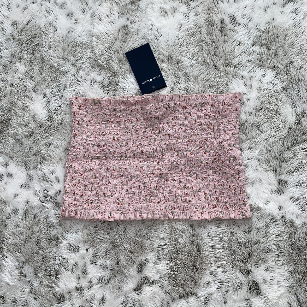 (NWT) baby pink tube top with red flowers. stretchy.... Depop