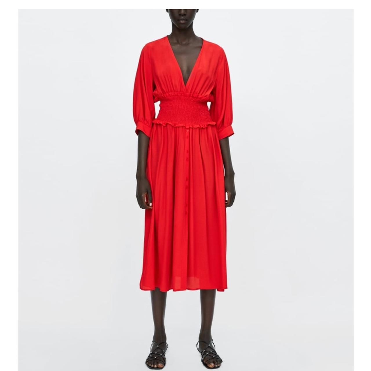 zara red elastic waist dress