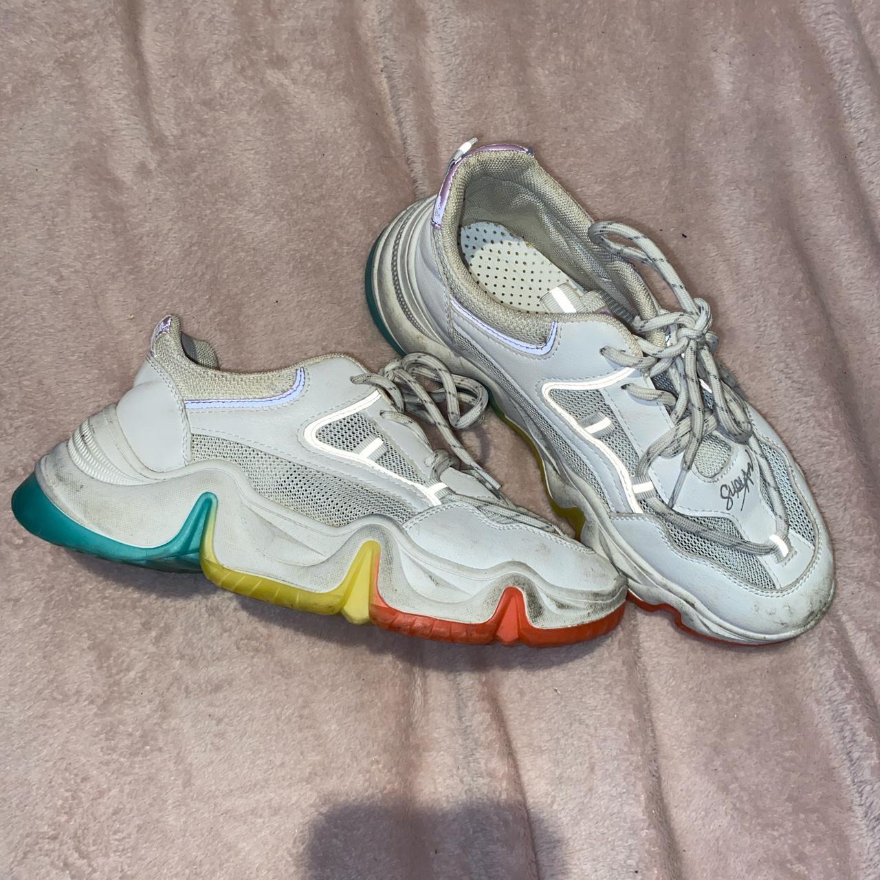 y2k rainbow shoes, rainbow sole, reflective strips,... - Depop