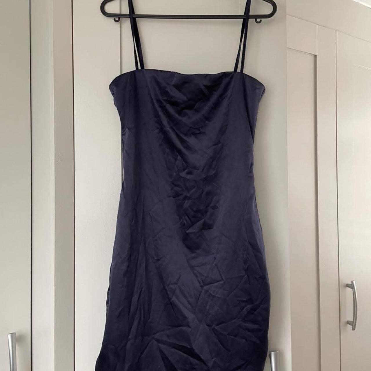 Oh Polly navy satin dress - worn a number of times... - Depop