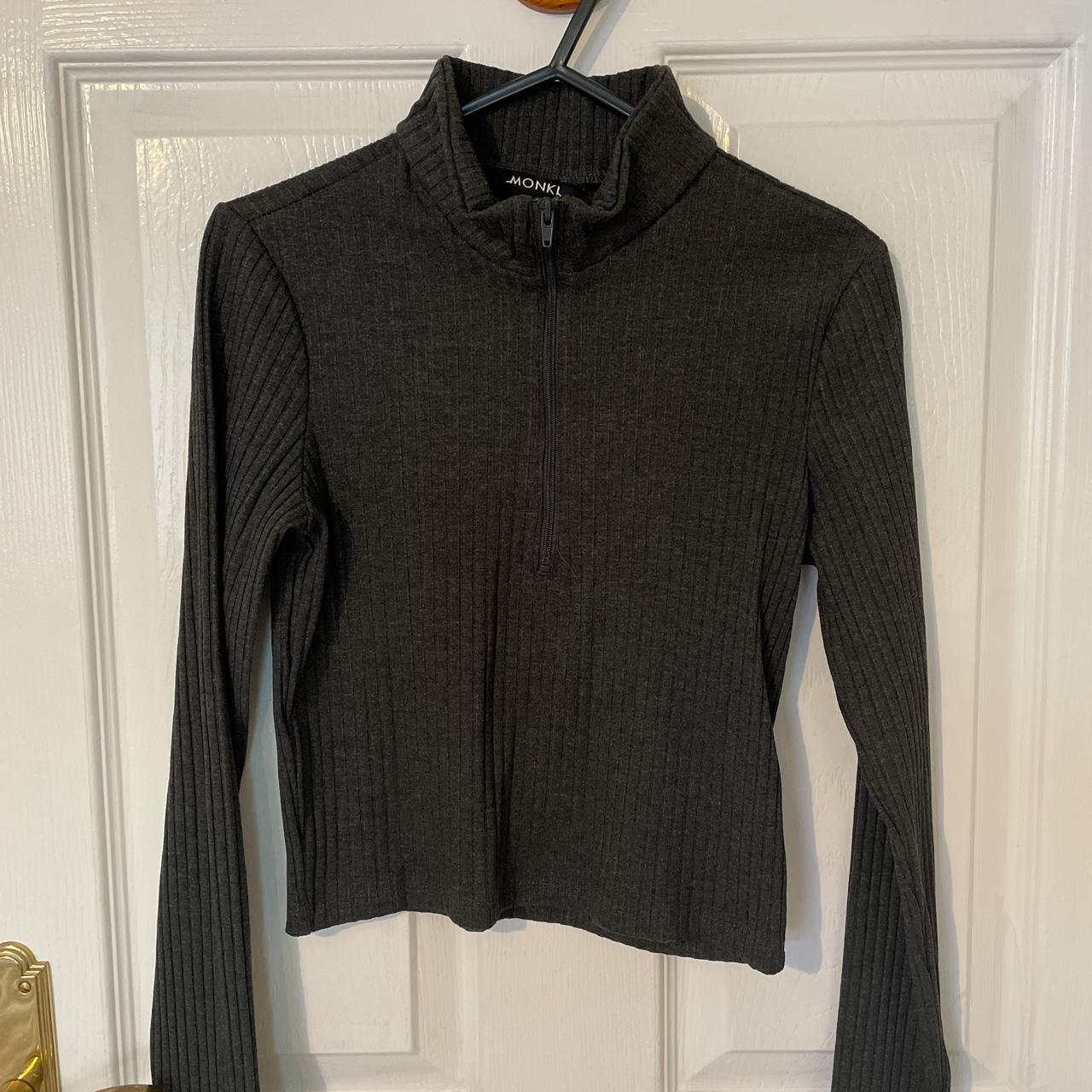 Dark grey half zip crop top - brand new without... - Depop