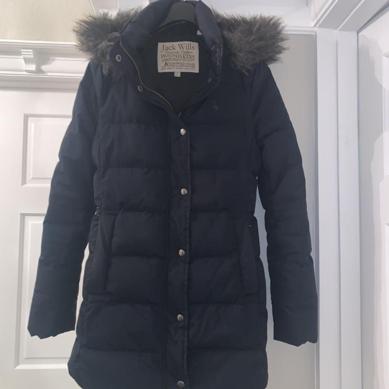 Jack Wills navy long puffer coat with fur hood Depop