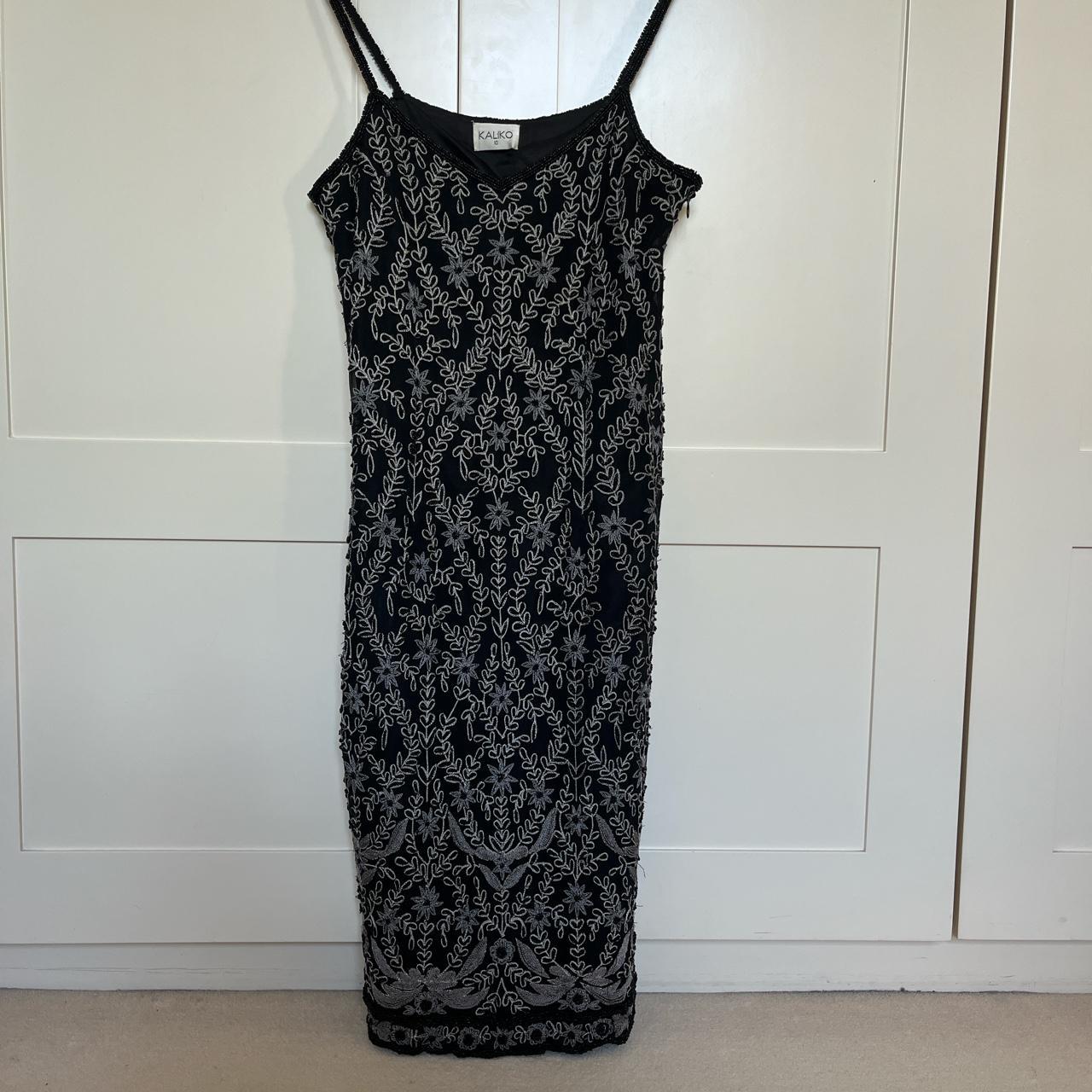 Kaliko black vintage beaded floral dress 💐 Slit on... Depop