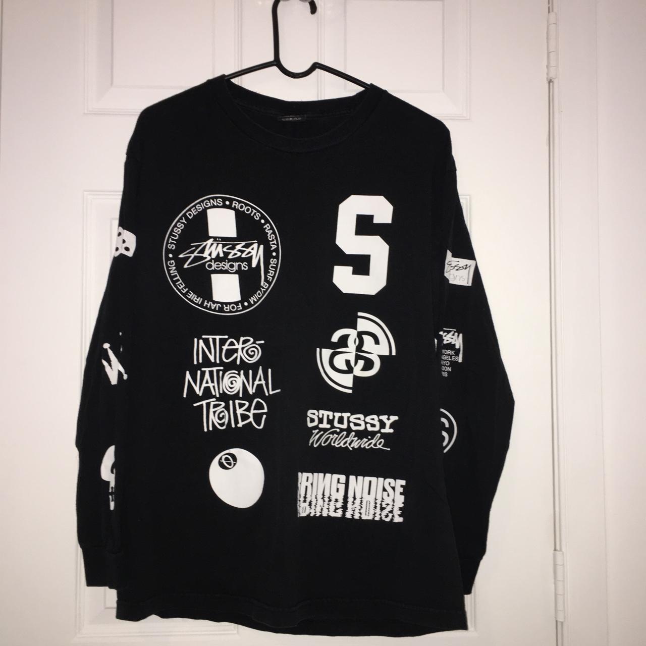 stussy black and white long sleeve