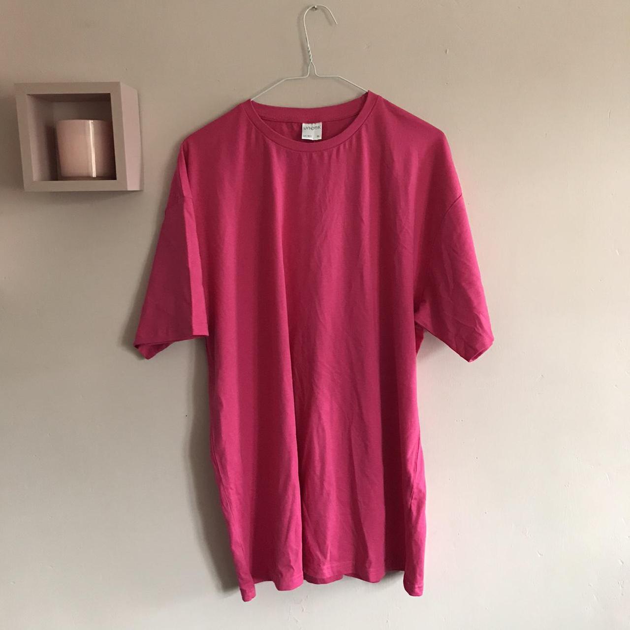 Bright pink oversized T-shirt, simple cotton T-shirt... - Depop