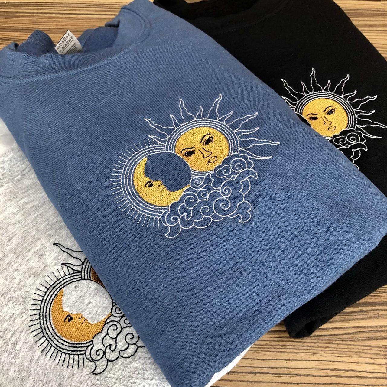SUN AND MOON SWEATSHIRT 🌞🌚☁️ machine embroidered... Depop