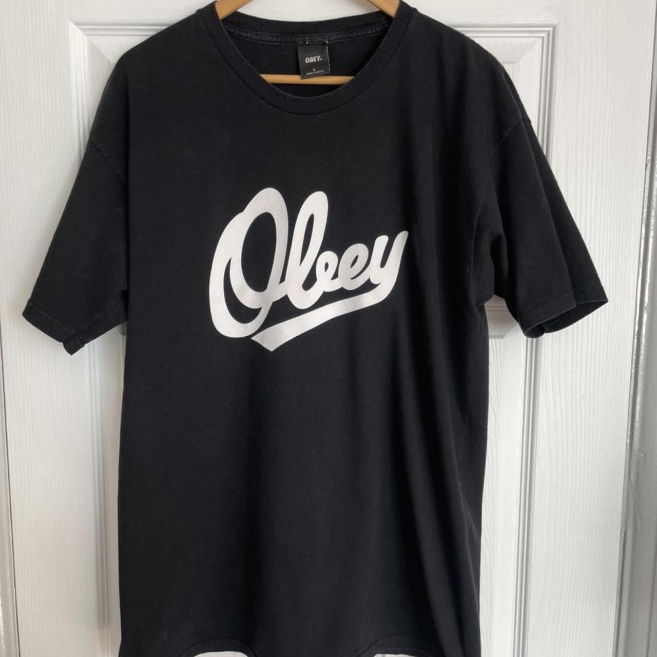 Obey Men's Black and White T-shirt | Depop