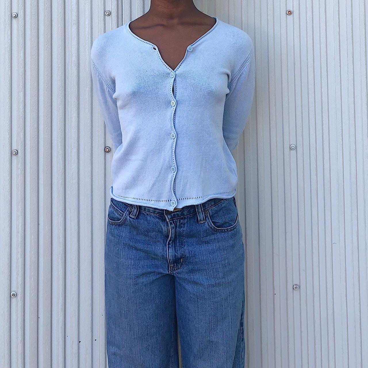vintage baby blue button up cardigan the softest,... Depop