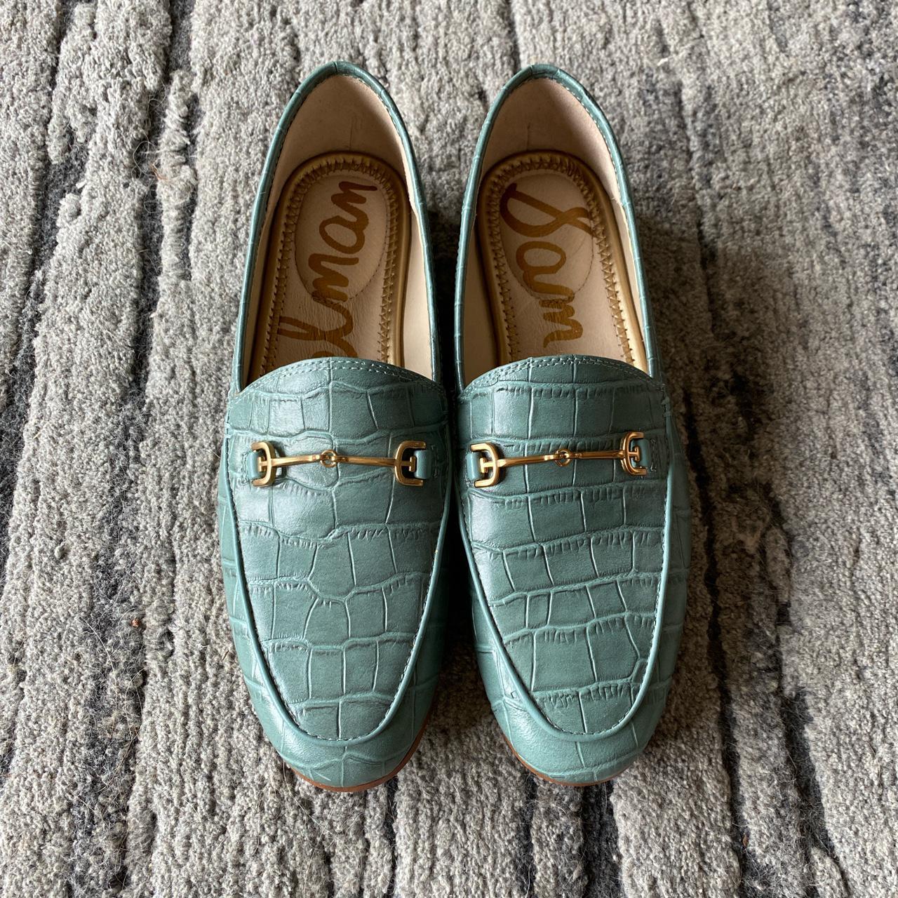 Sam Edelman turquoise crocodile loafers with gold... - Depop
