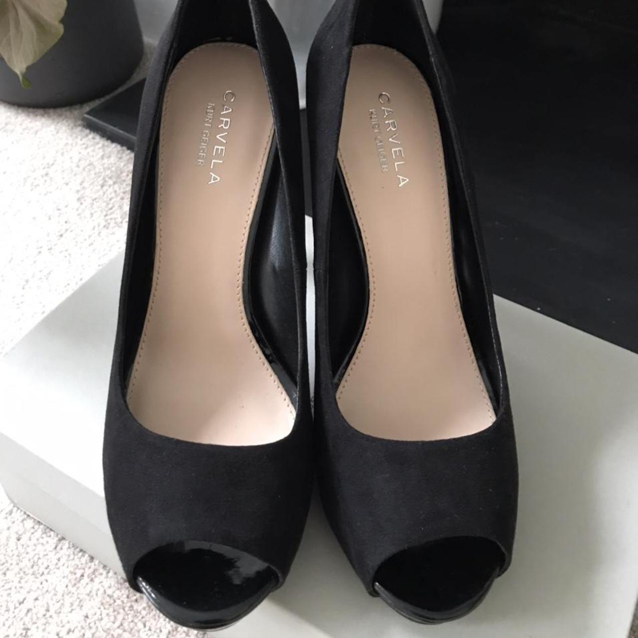 Black suede Carvela peep-toe heels Never-worn,... - Depop