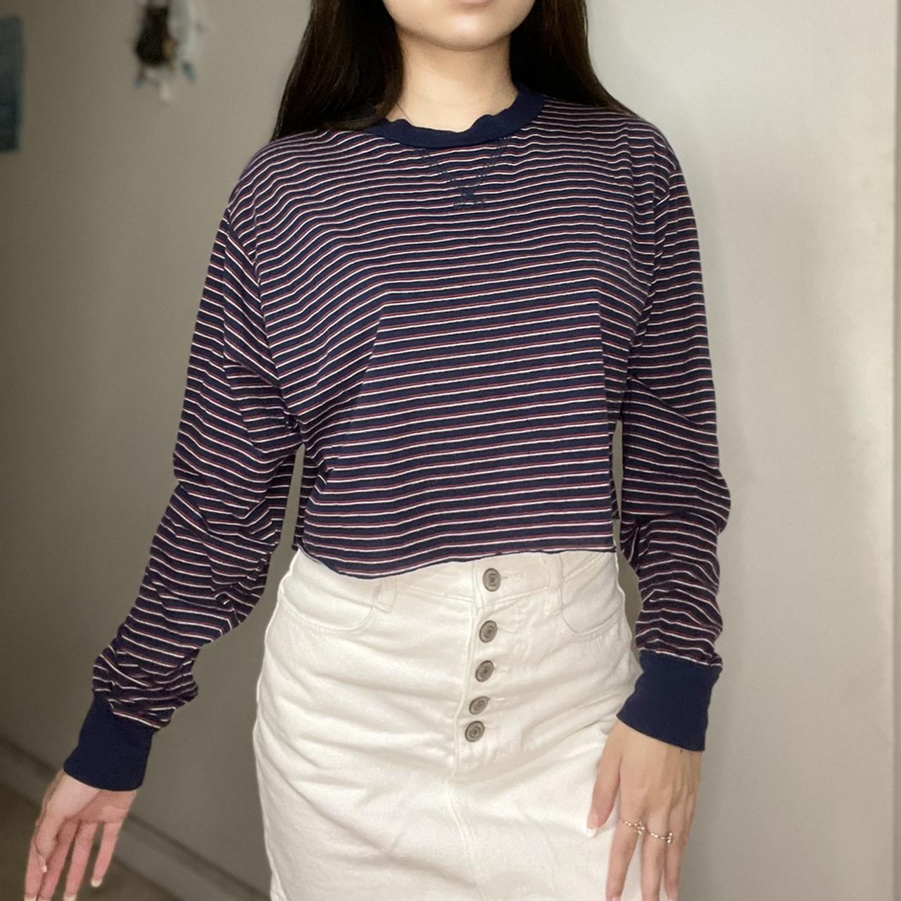 Brandy Melville striped long sleeve 🤍 cute navy,... - Depop