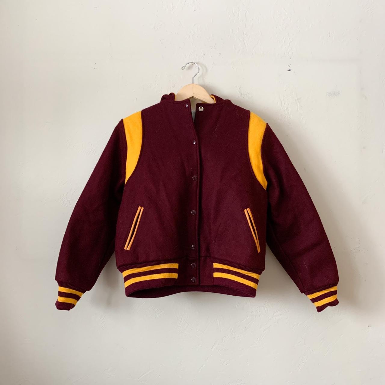 maroon and gold varsity jacket