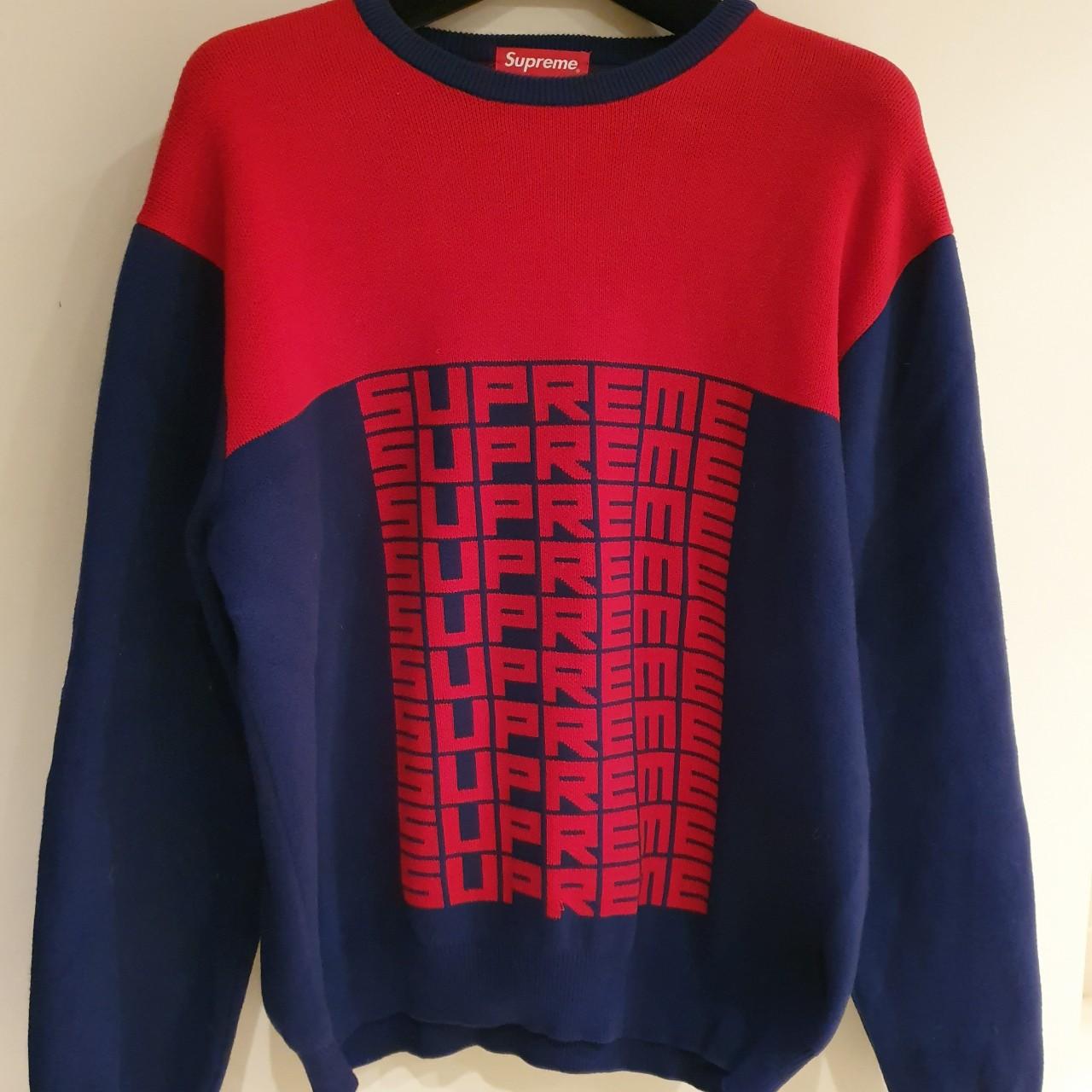 Supreme Logo Repeat Sweater FW18 Navy Blue & Red...