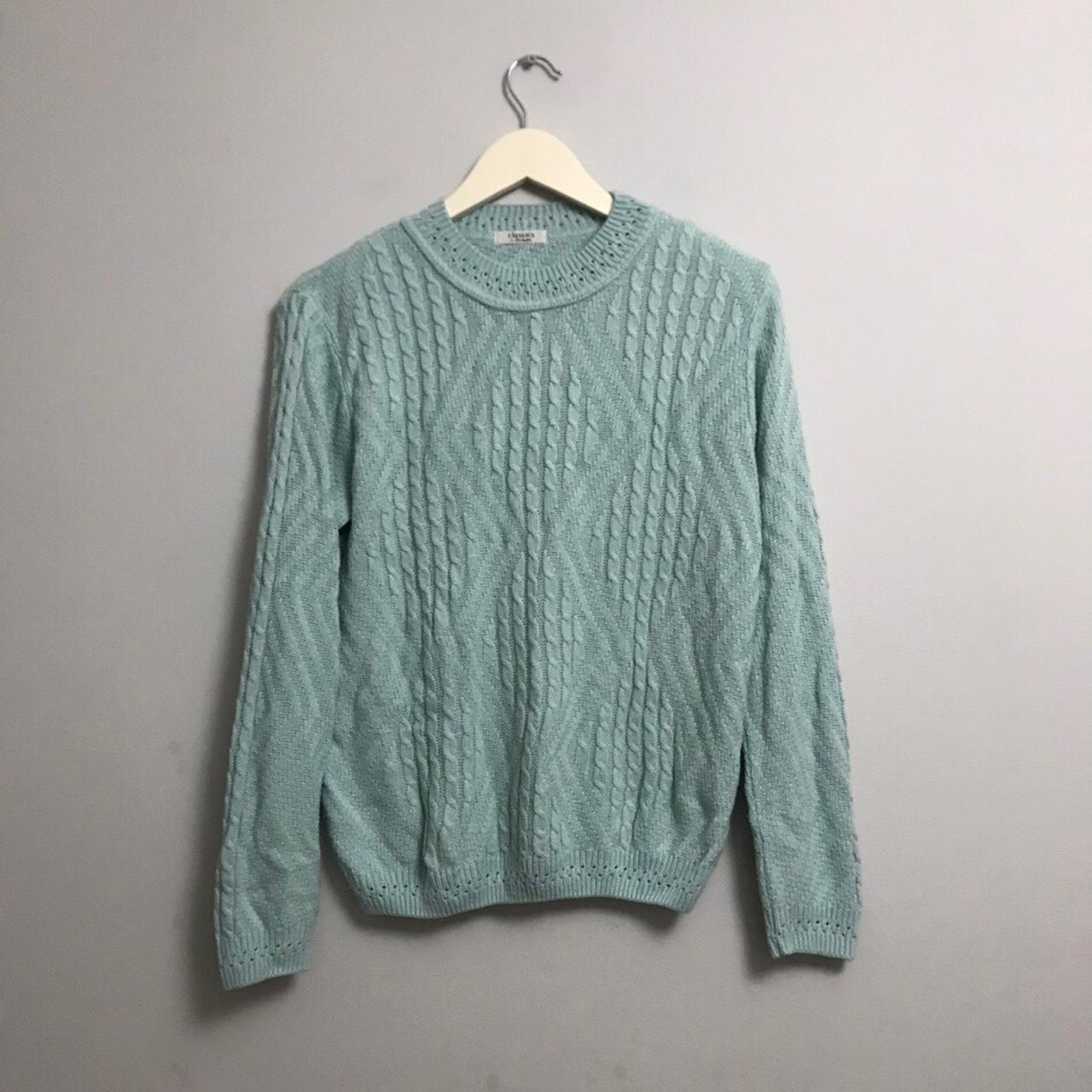 Gorgeous 80s vintage textured duck egg blue knitted... - Depop