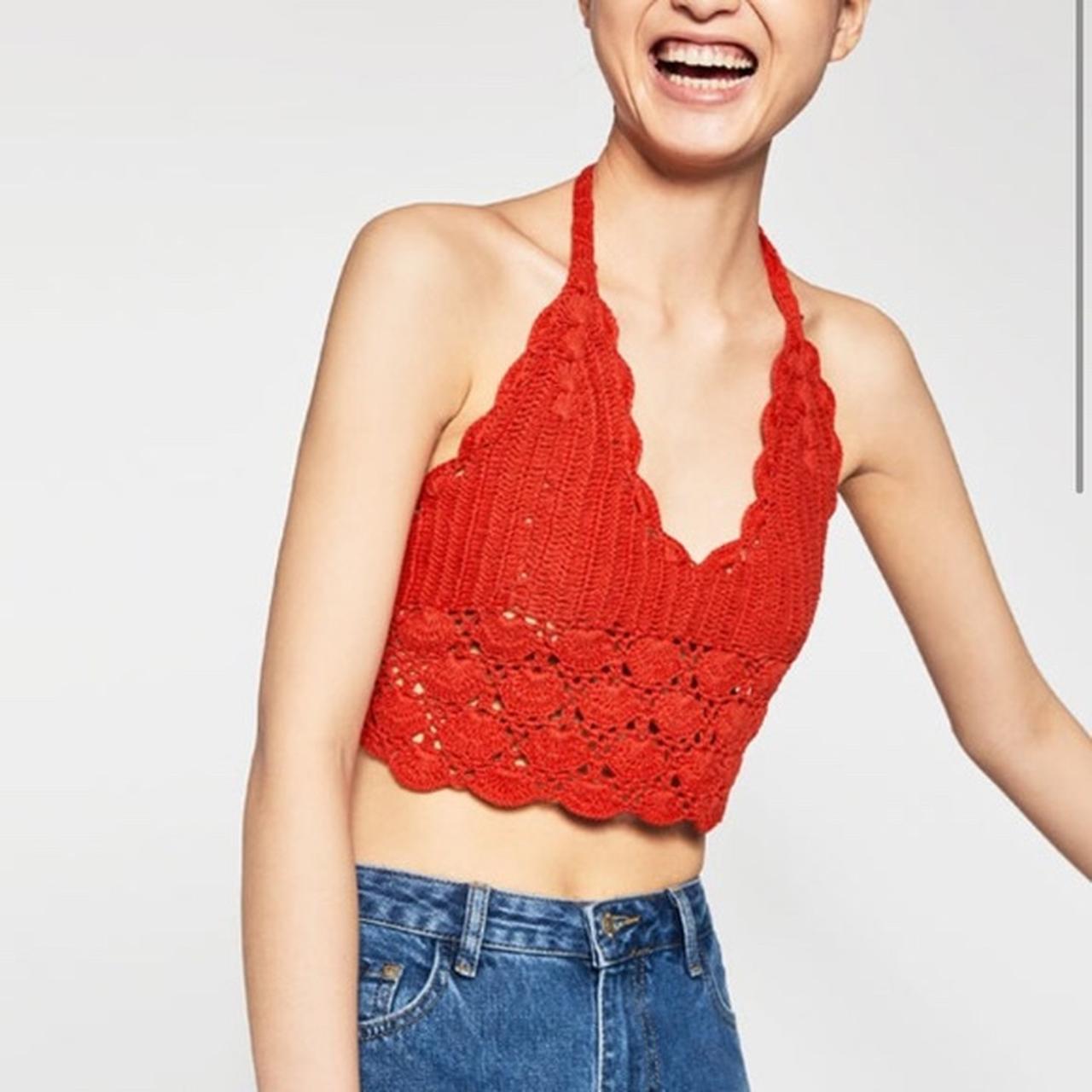 zara red crochet top