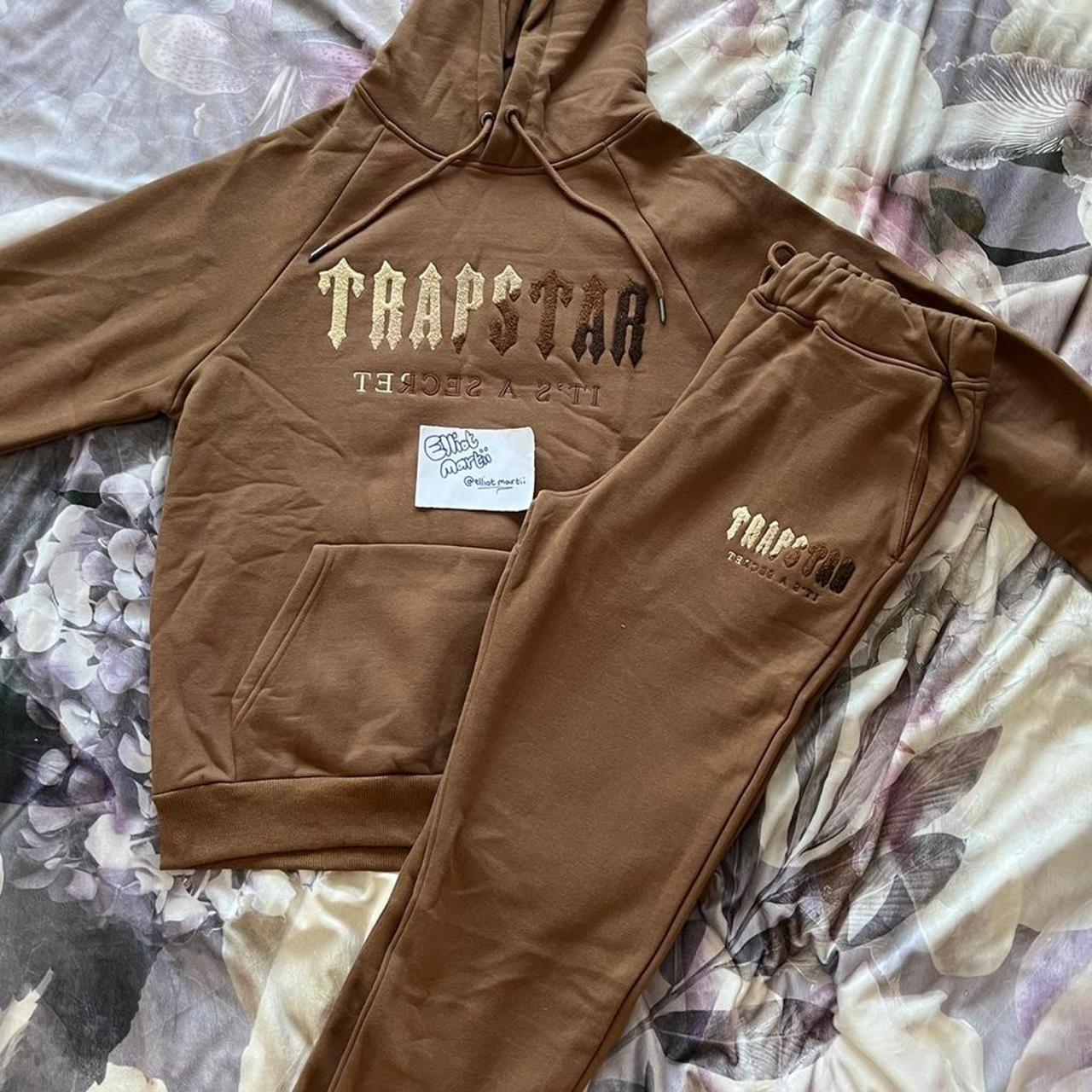 Trapstar Men's Brown and Cream Hoodie Depop