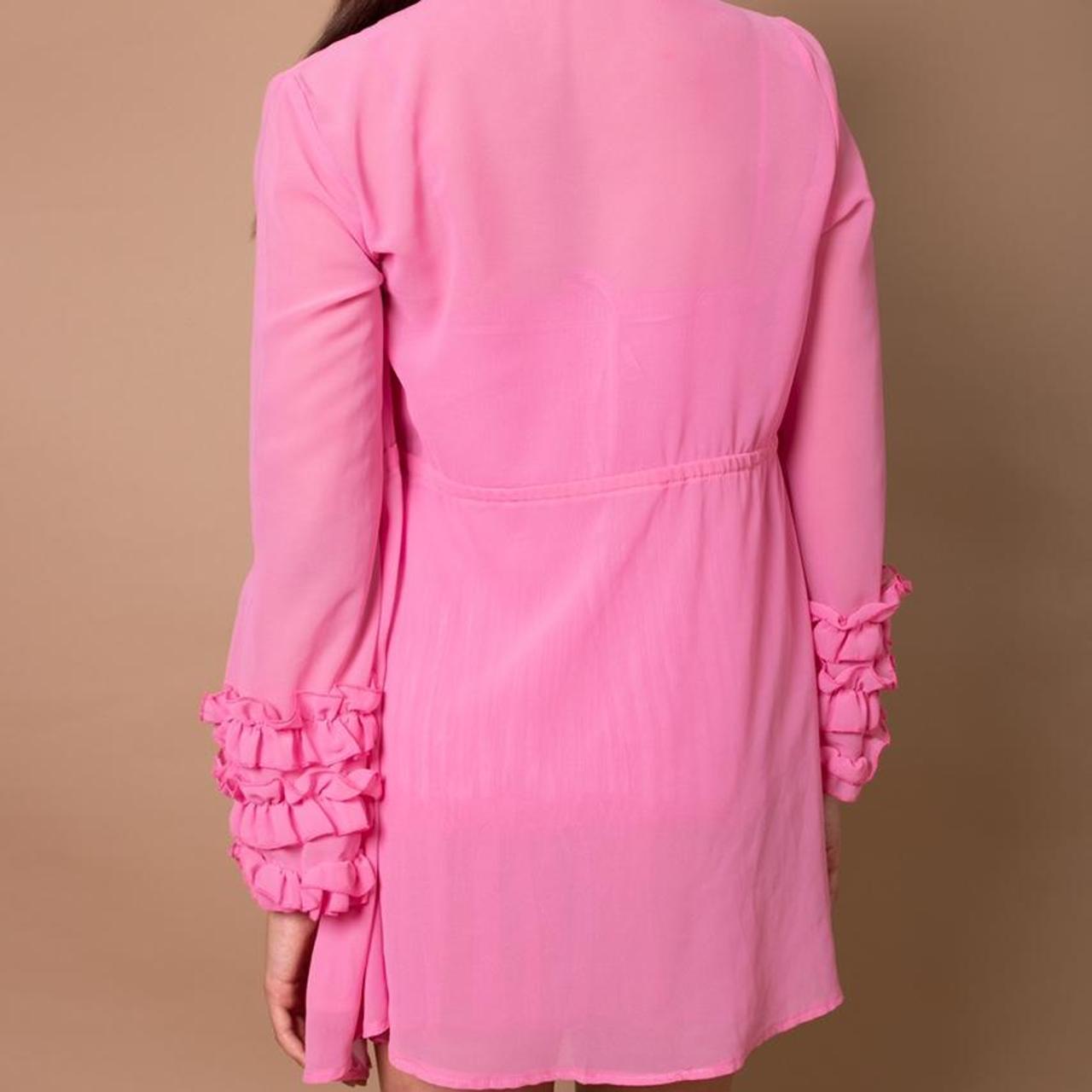 Pink sheer lingerie throw over robe, bell ruffled... Depop