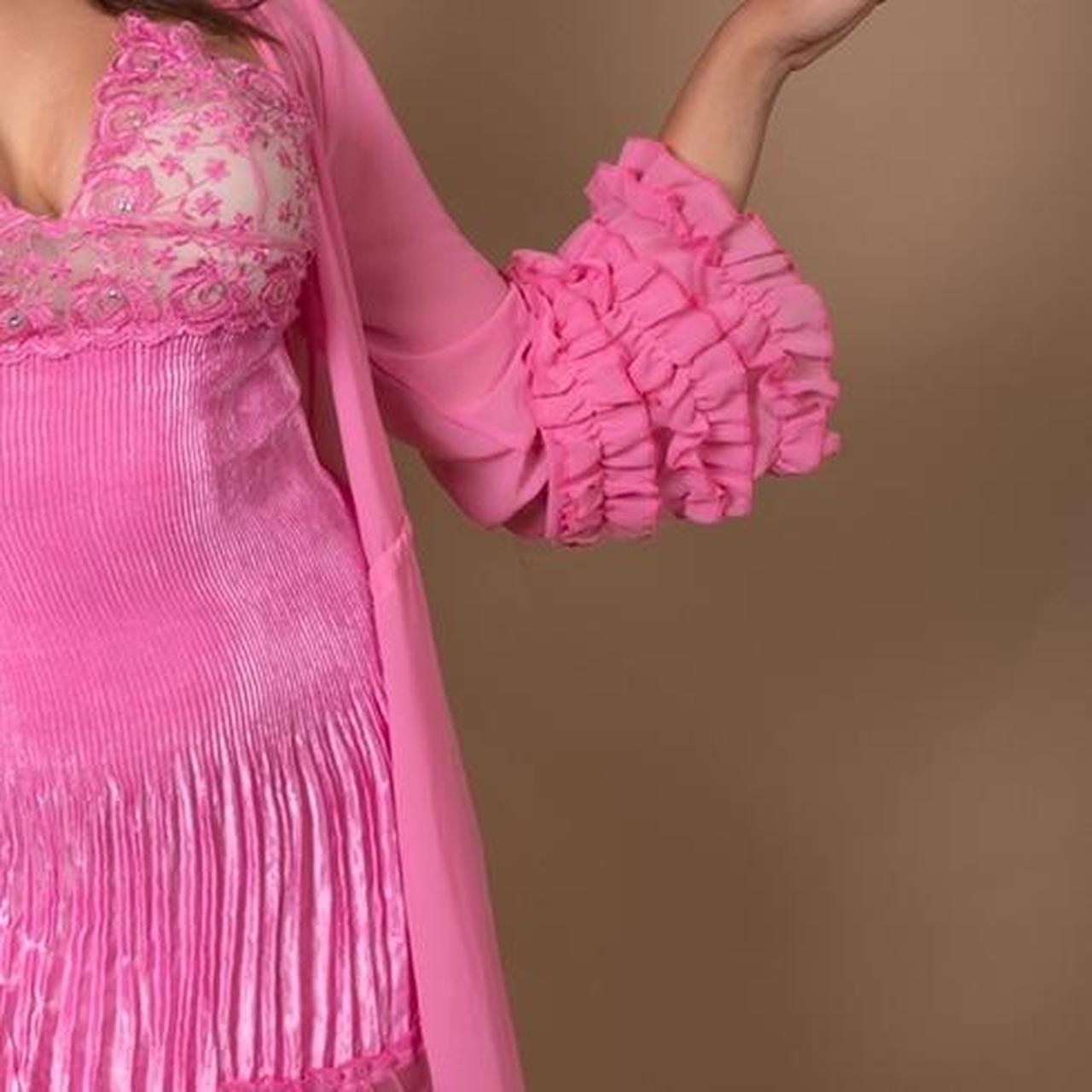 Pink sheer lingerie throw over robe, bell ruffled... Depop