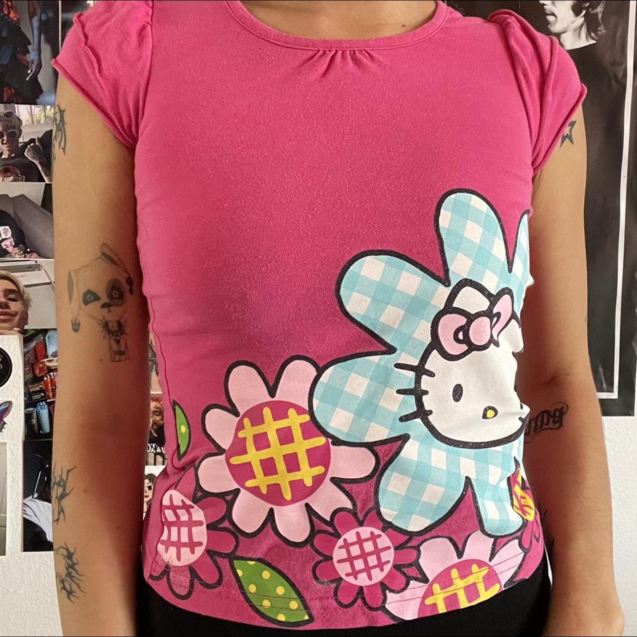 pink hello kitty graphic tee baby tee y2k - Depop