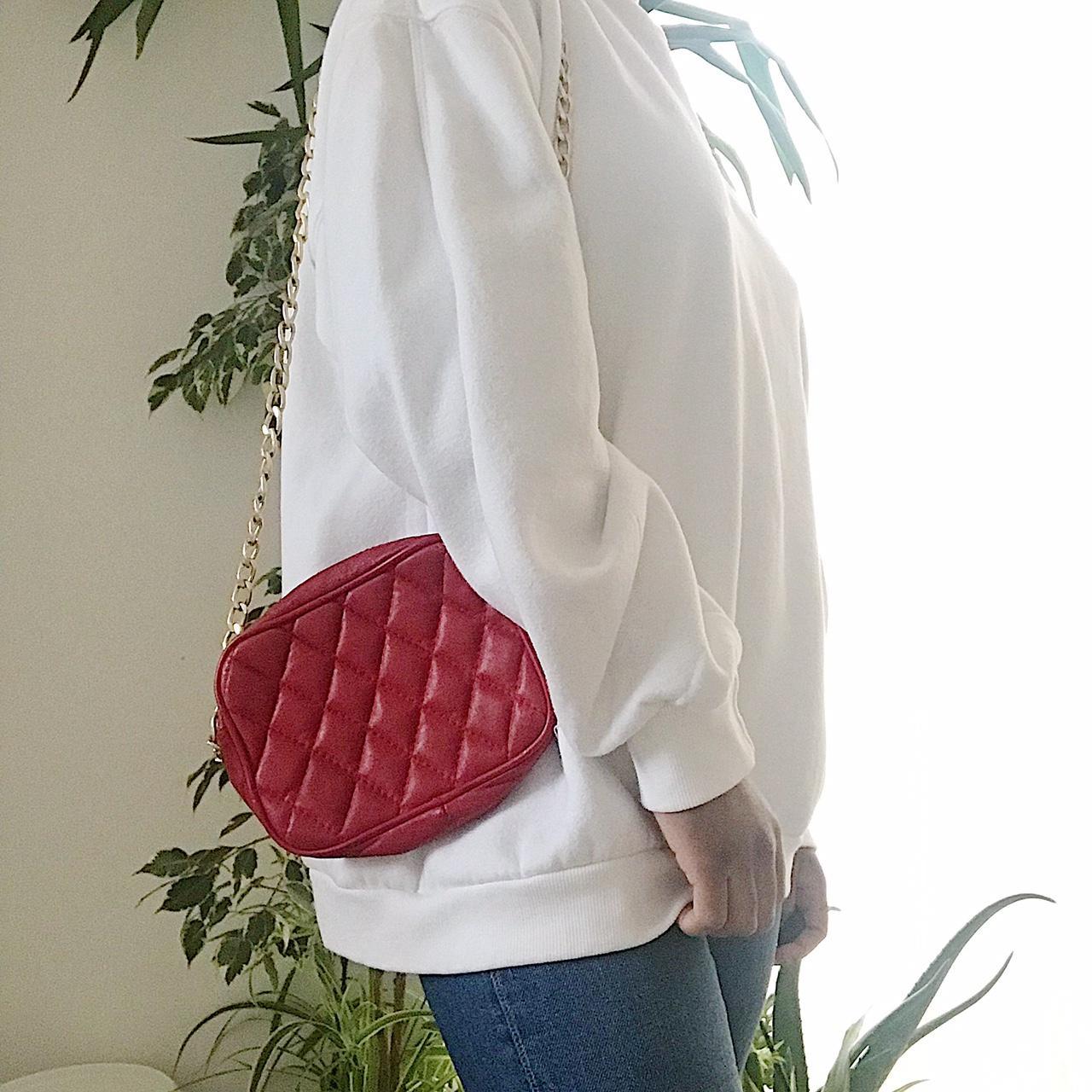 Bright red quilted crossbody bag • gold chain... Depop