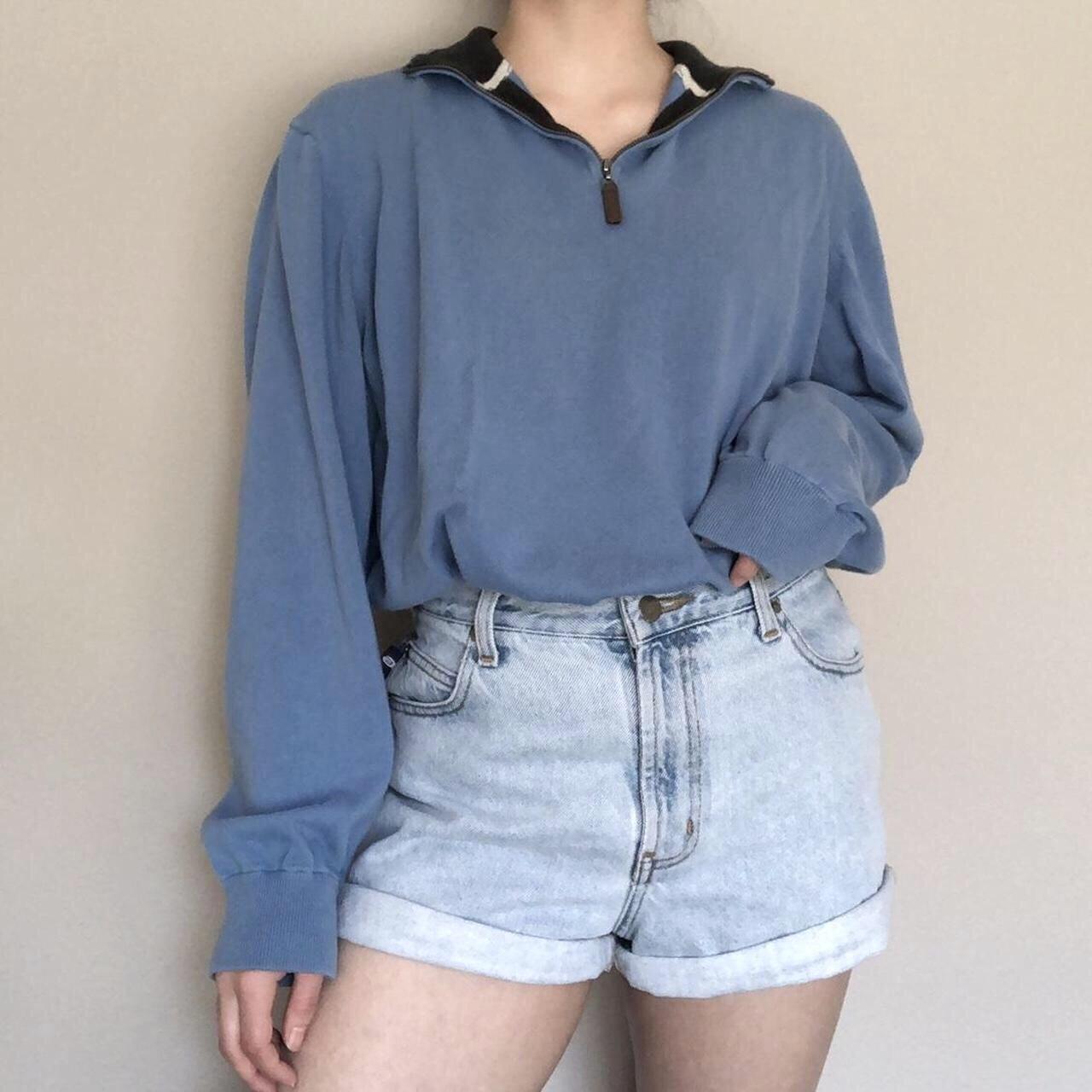 Blue quarter-zip collared pullover sweater from the... - Depop