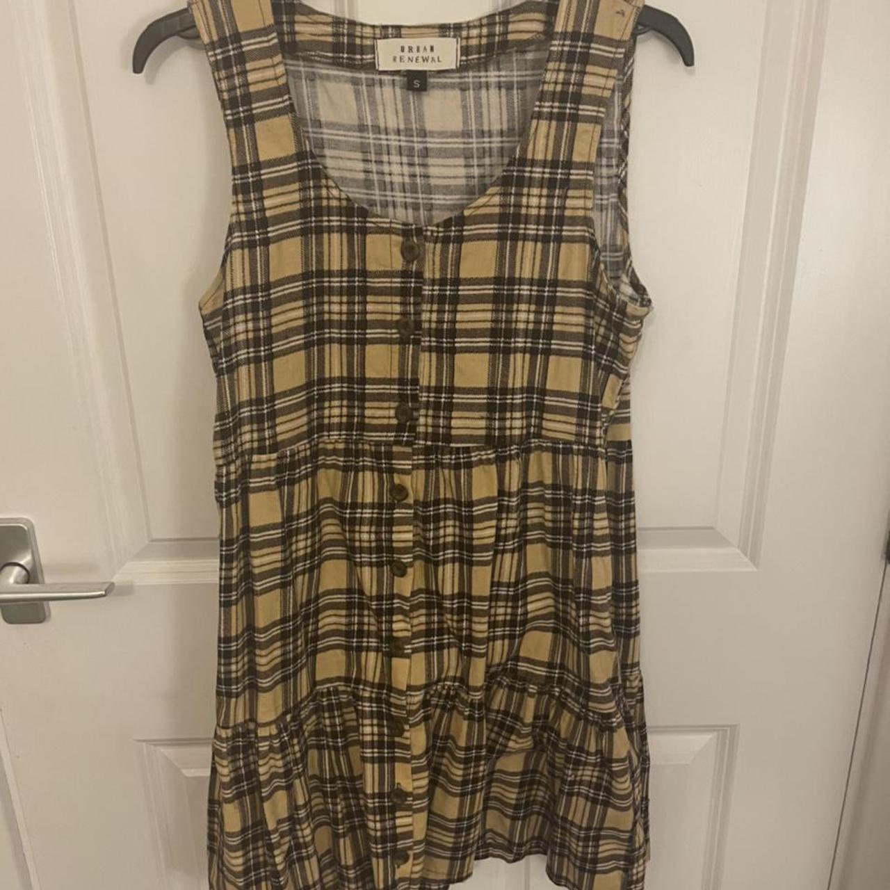 Cute clueless corduroy yellow checked dress Urban... - Depop