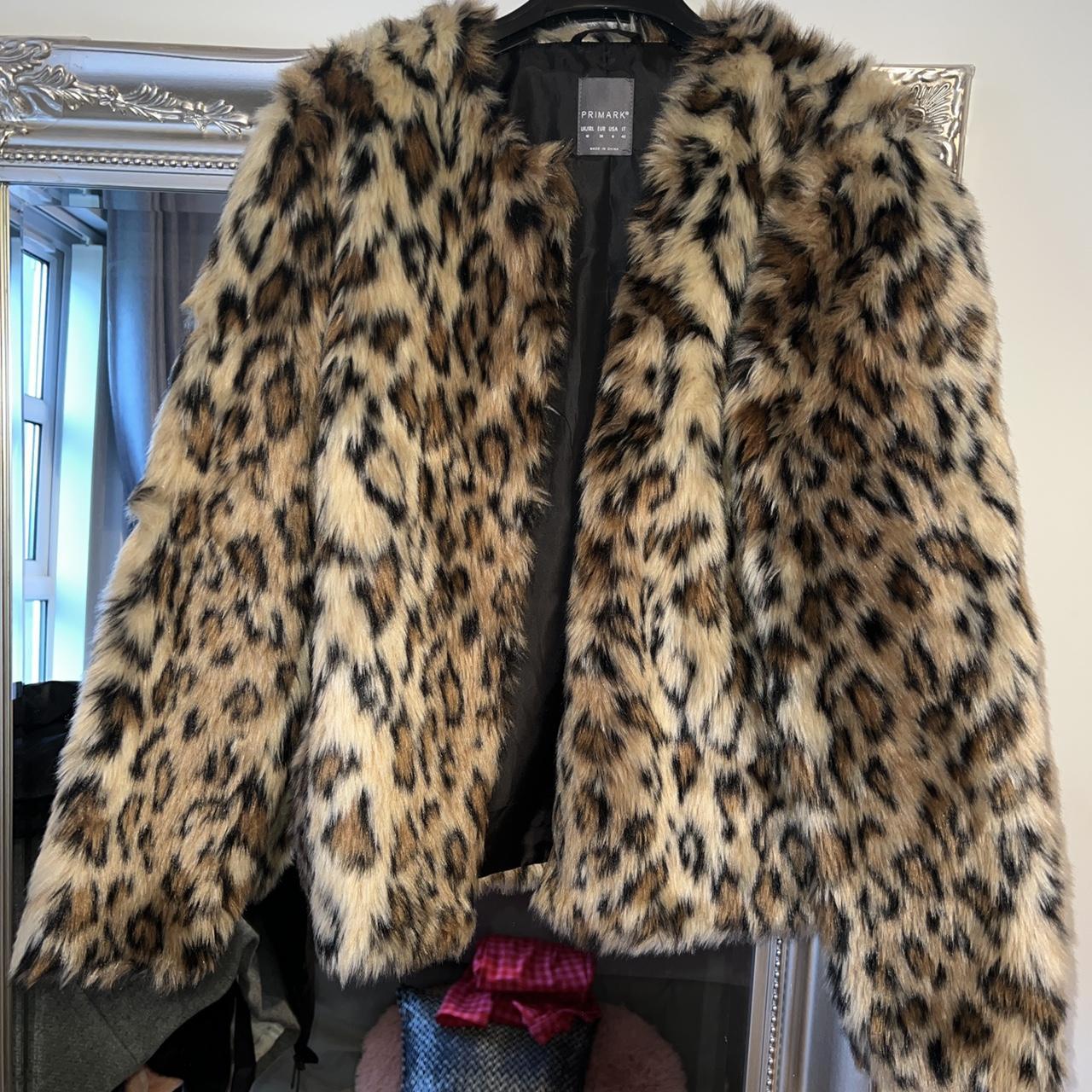 Primark coat leopard print faux fur jacket UK size... - Depop