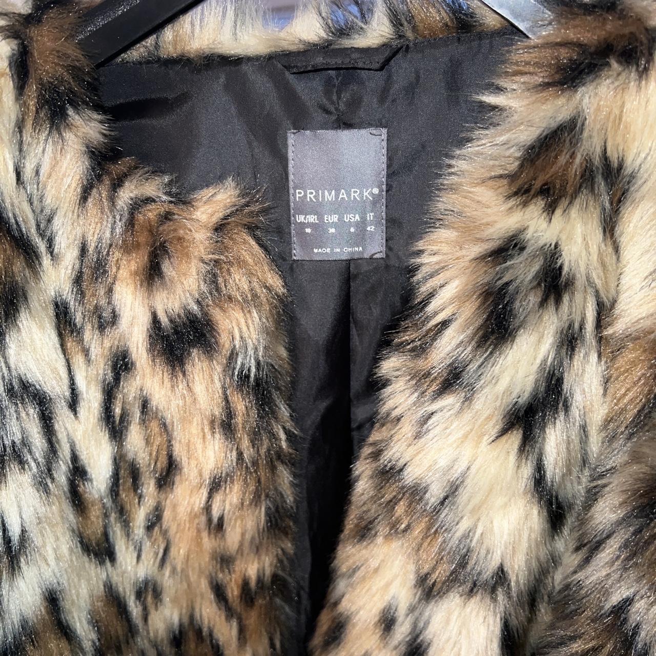 Primark coat leopard print faux fur jacket UK size... - Depop